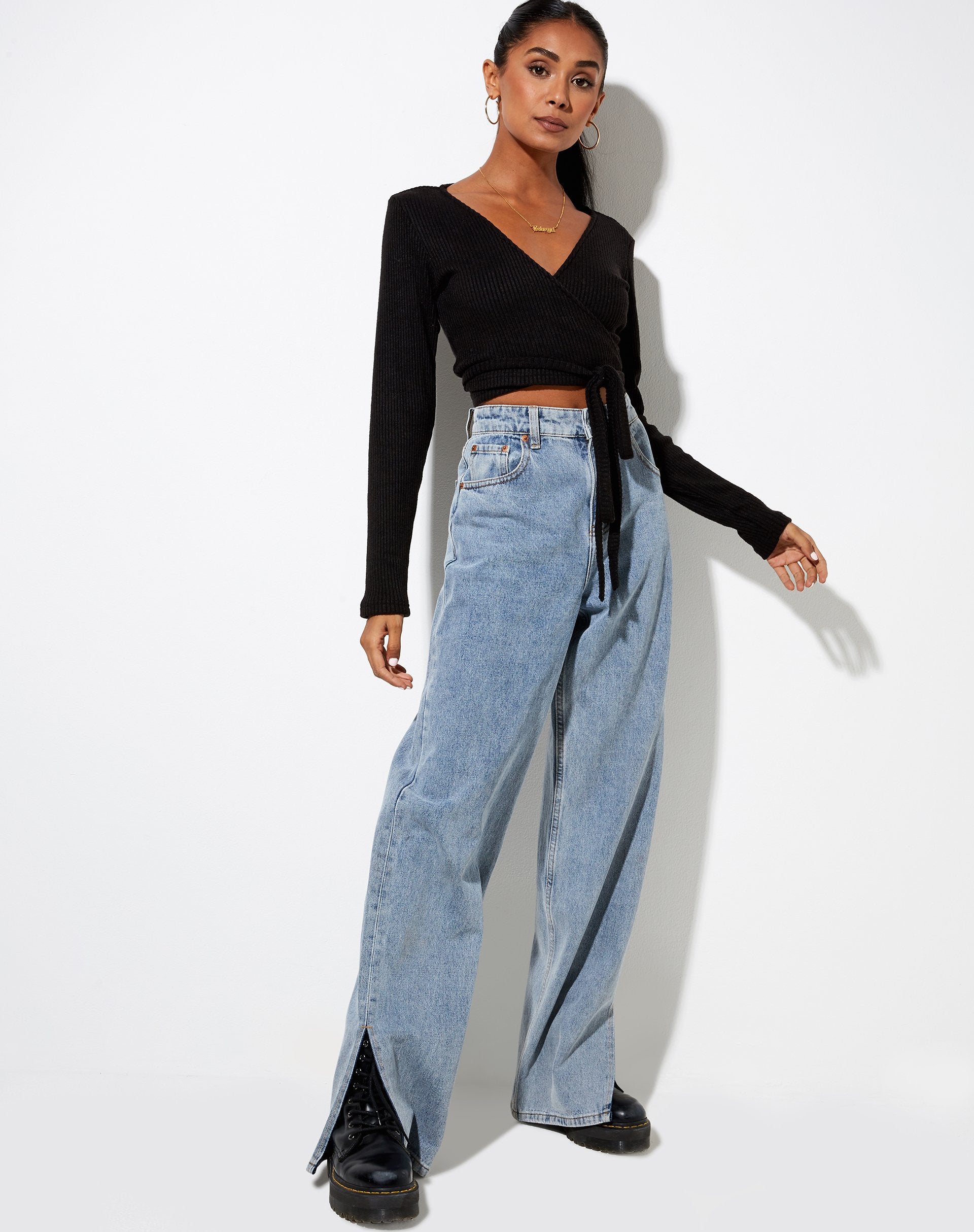 Image de Bianca Wrap Top in Rib Black