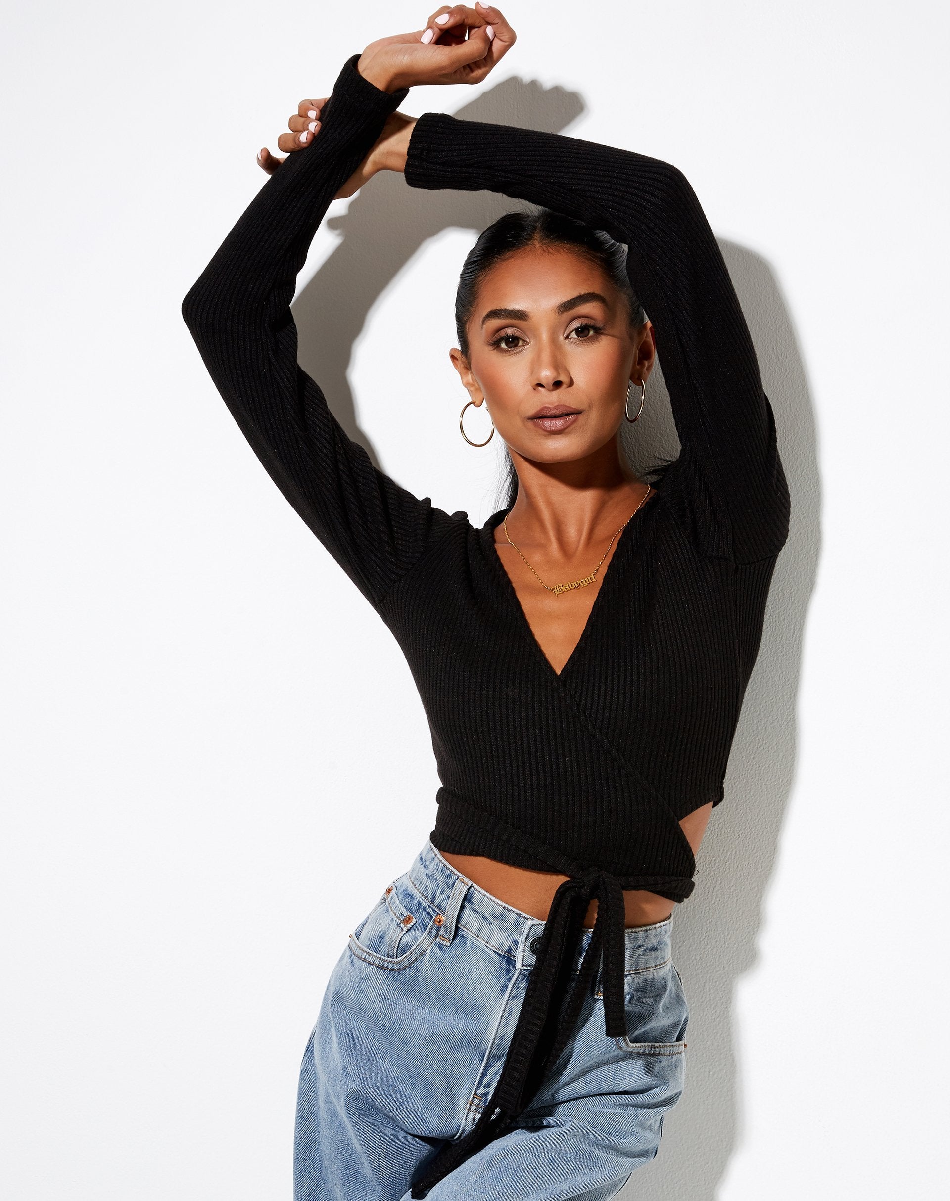 Image de Bianca Wrap Top in Rib Black
