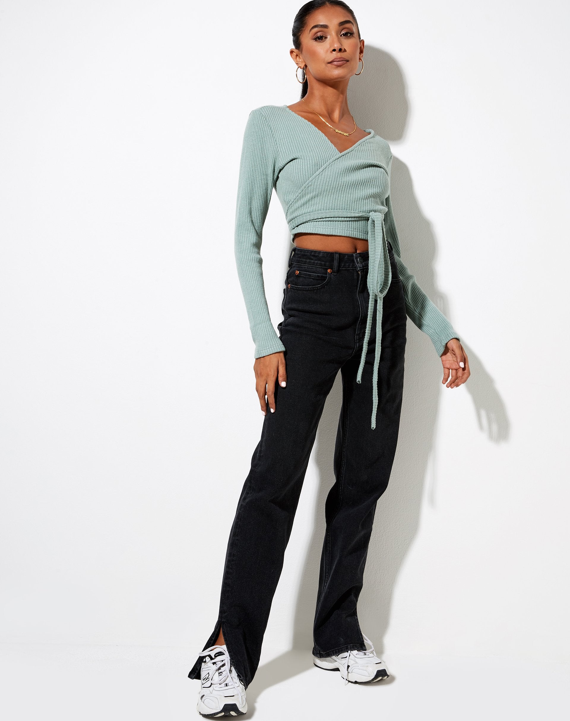 Image de Bianca Wrap Top in Rib Olive