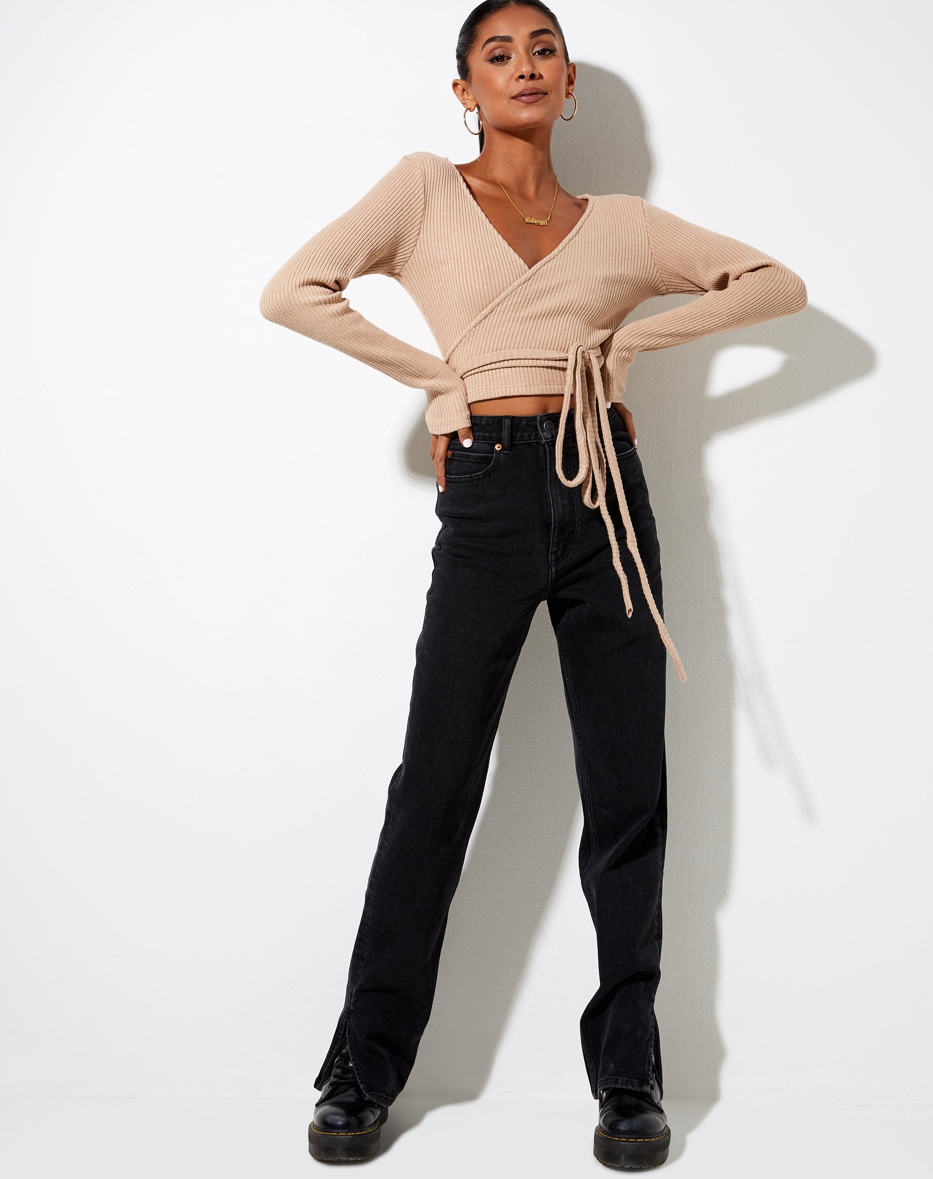 Image de Bianca Wrap Top in Rib Tan