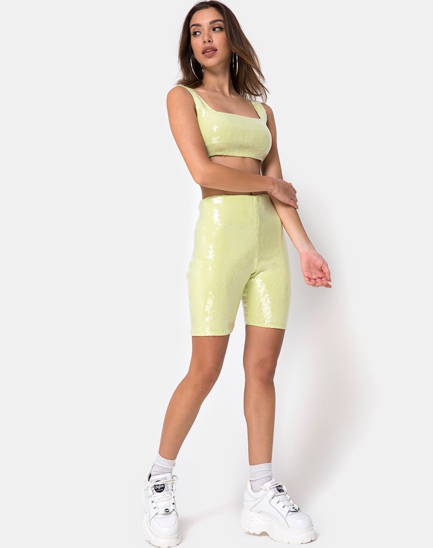 Image de Short de vélo en vert pistache avec paillettes transparentes
