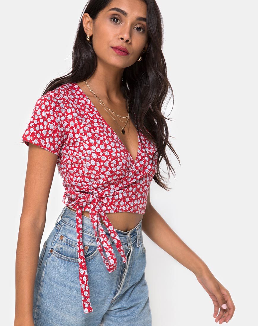 Image de Bilen Top en Ditsy Rose Red and Silver