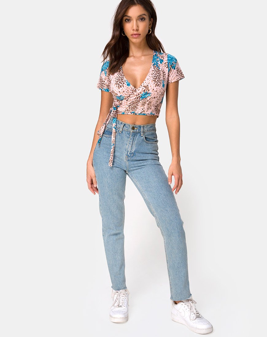 Image de Bilen Crop Top in Jungle Flower Blue and Cream