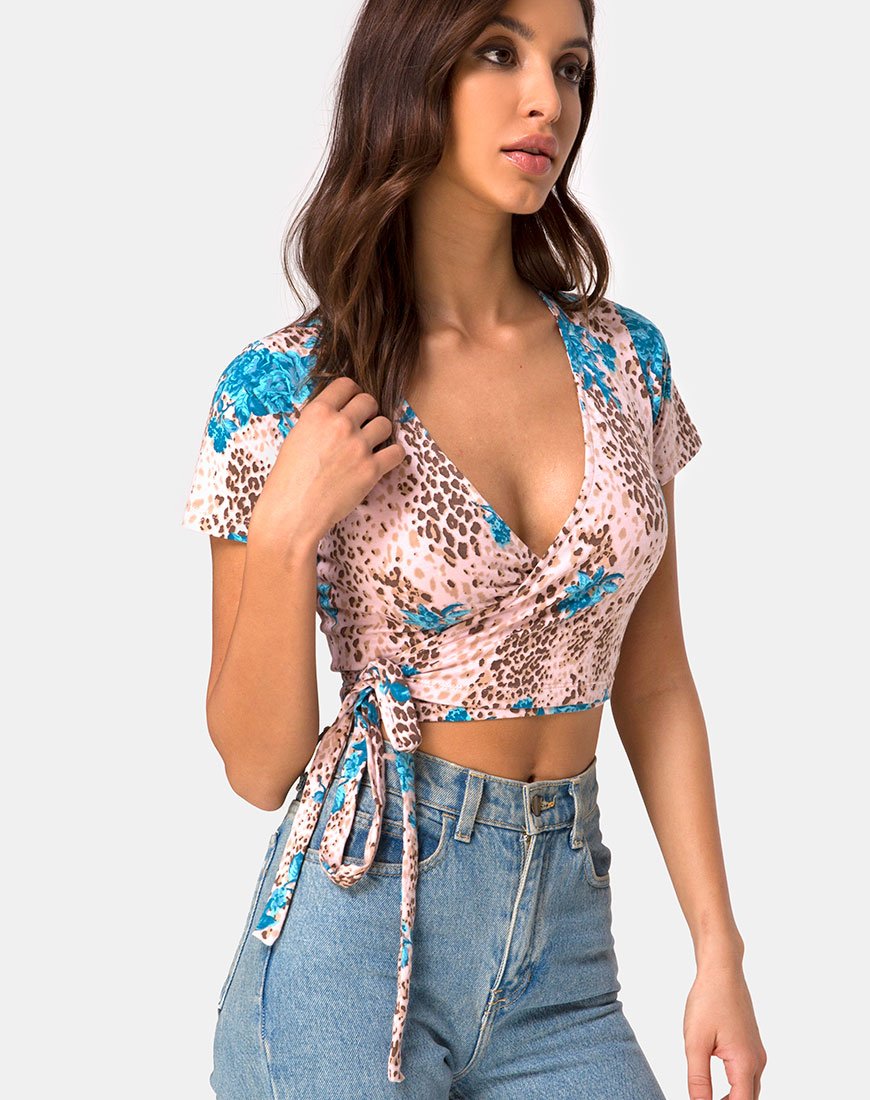 Image de Bilen Crop Top in Jungle Flower Blue and Cream