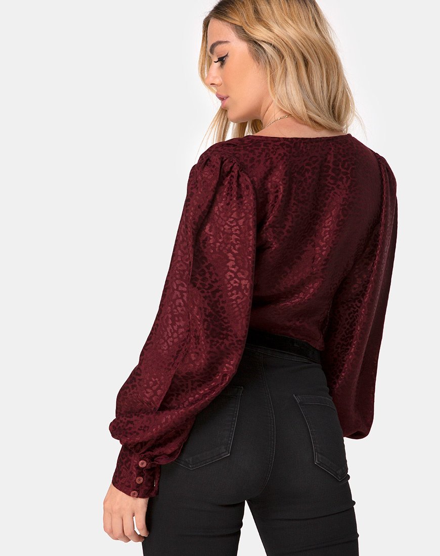 Top court Bina en satin Cheetah Burgundy