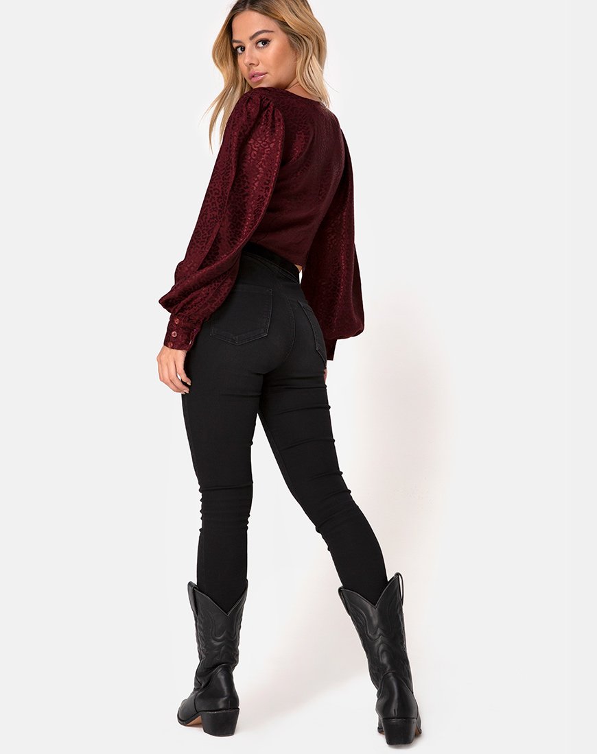 Image de Bina Crop Top in Satin Cheetah Burgundy