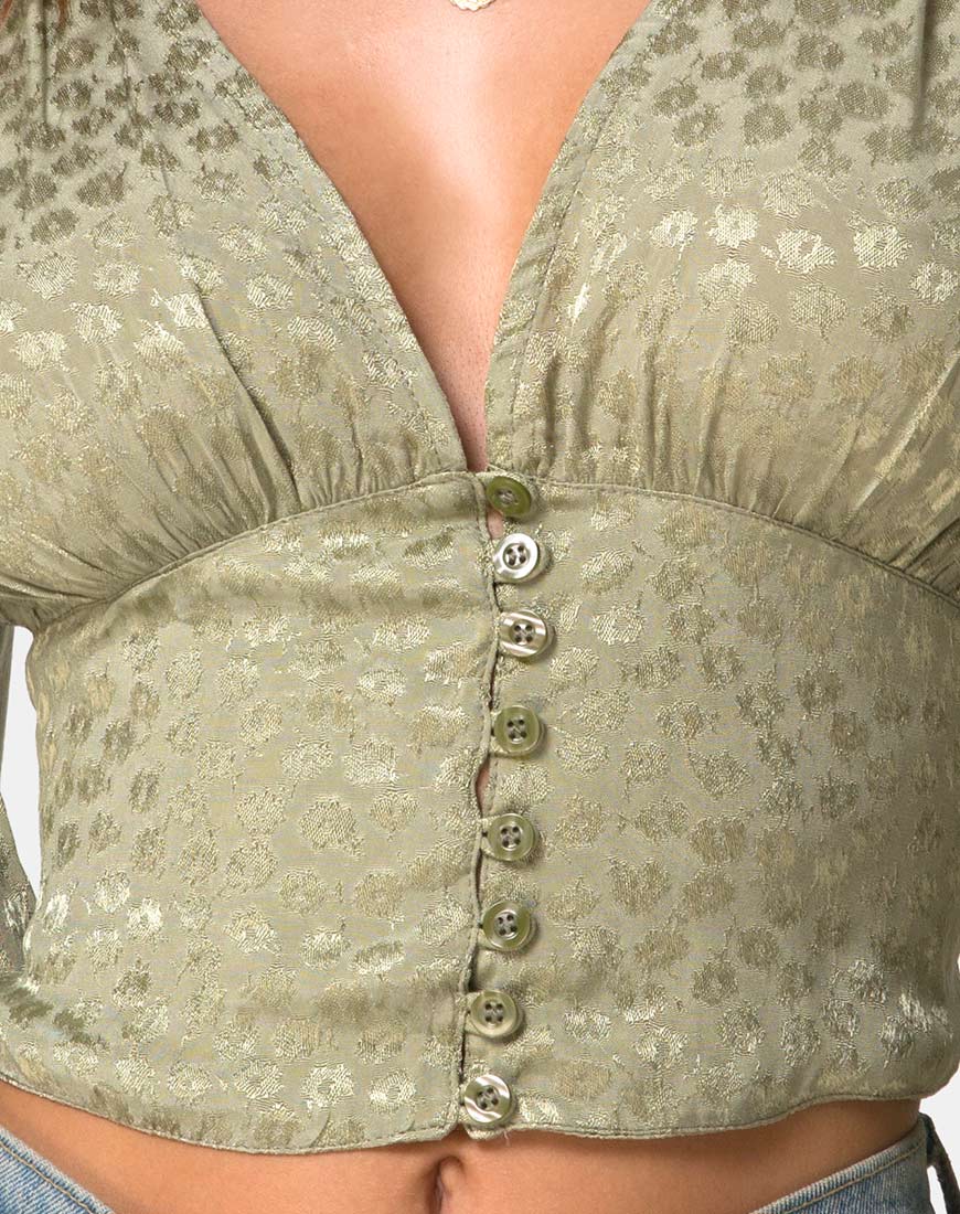 Image de Bina Long sleeve Top in Satin Ditsy Rose Sage