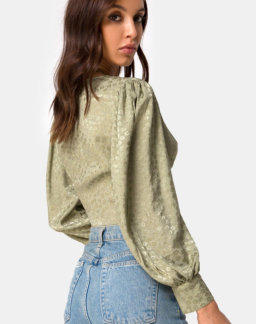 Image de Bina Long sleeve Top in Satin Ditsy Rose Sage