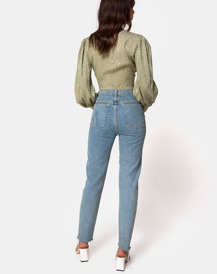 Image de Bina Long sleeve Top in Satin Ditsy Rose Sage