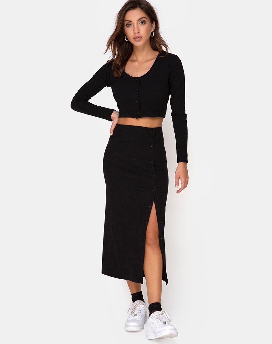 Image de Bobbin Midi Skirt in Black Rib