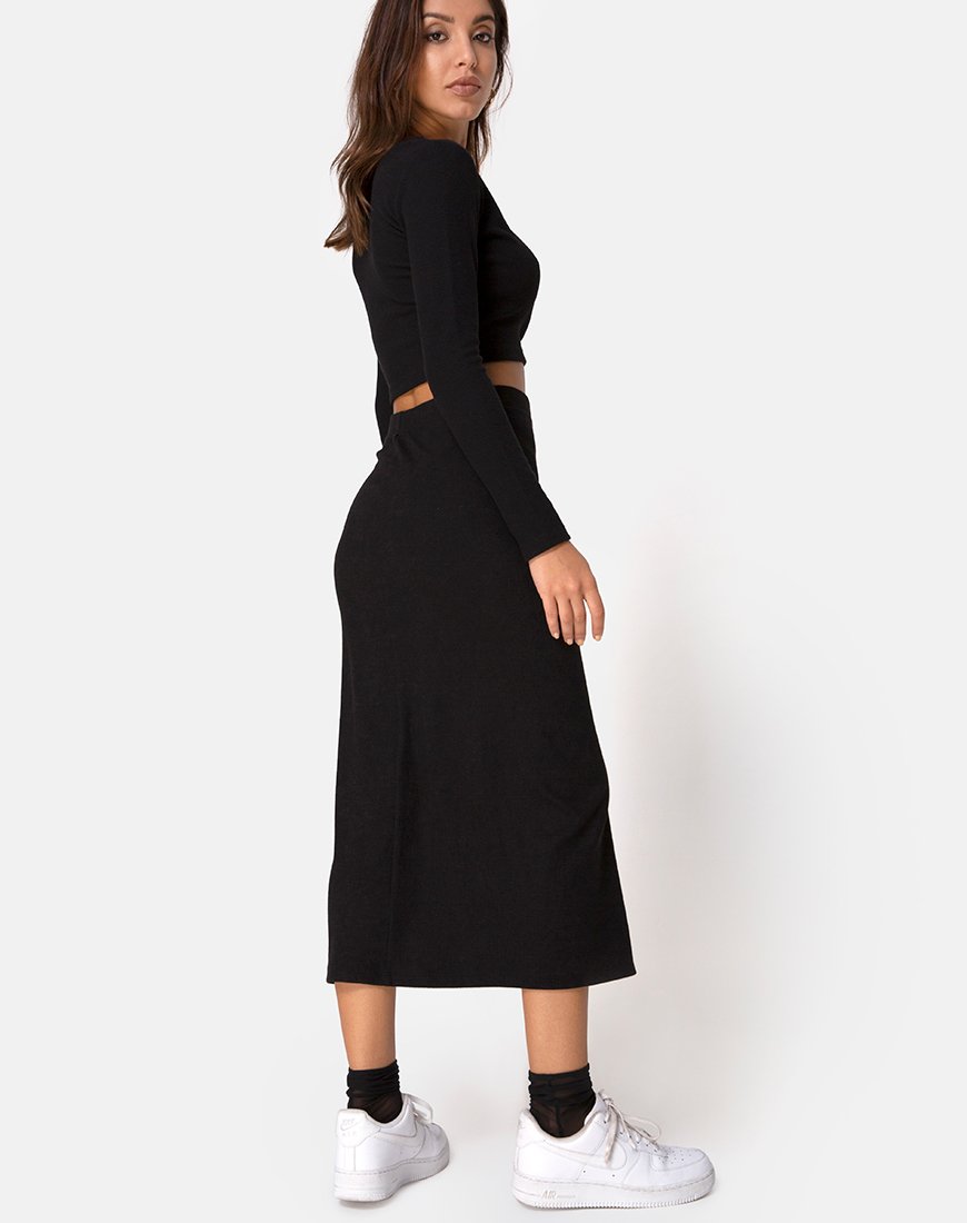 Image de Bobbin Midi Skirt in Black Rib
