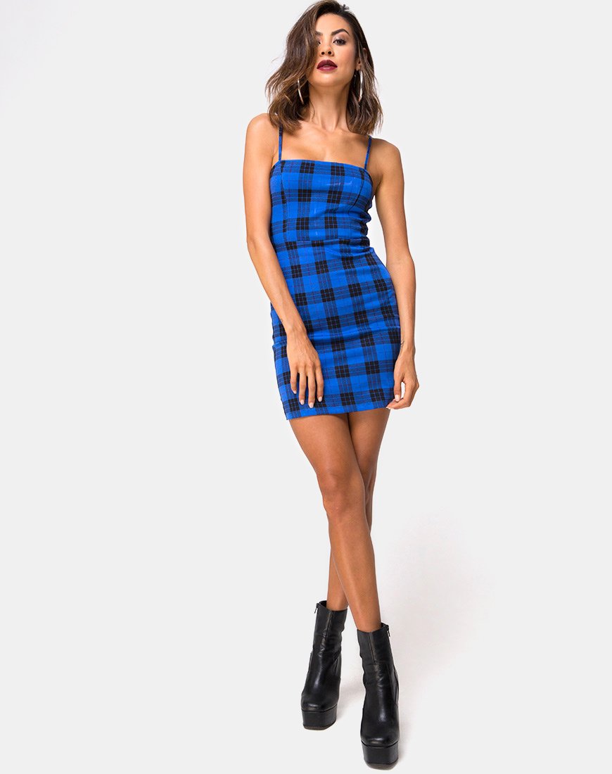 Image of Boco Mini Dress in Tartan Blue