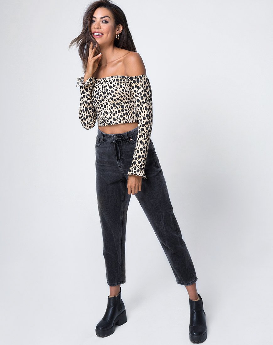Image of Gaga Off The Shoulder Top in Cheetah