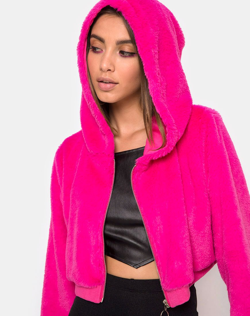 Sweat à capuche Bomb en fourrure Zip Magenta