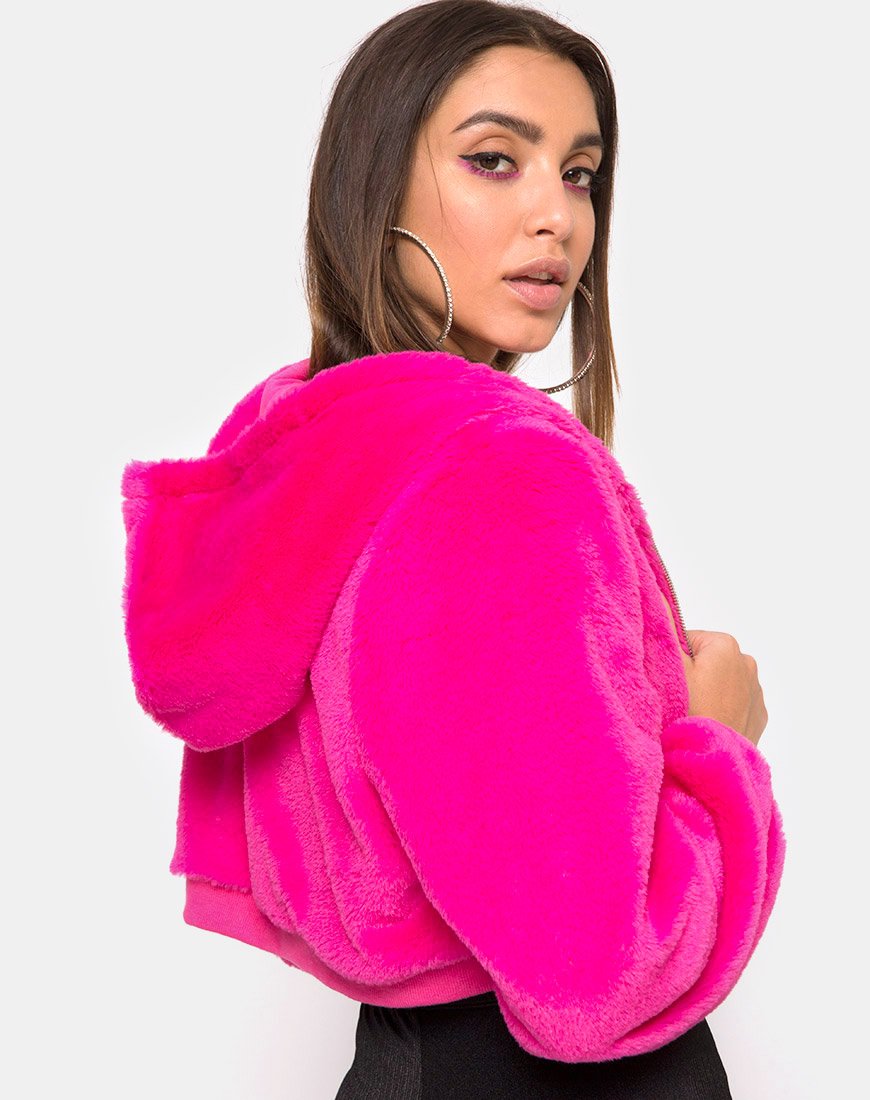 Sweat à capuche Bomb en fourrure Zip Magenta