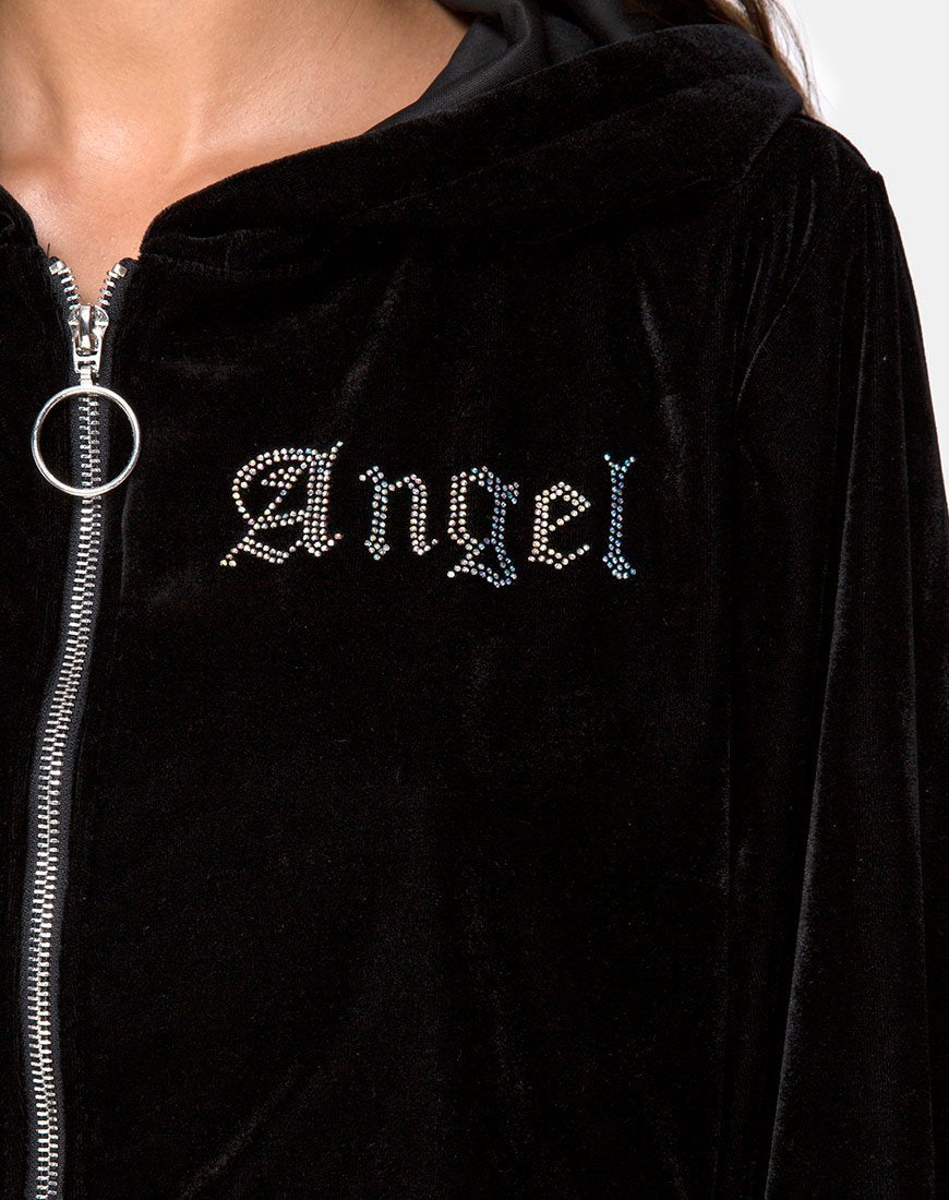 Image de Bomb Hoodie en noir avec Angel Diamante Hot Fix
