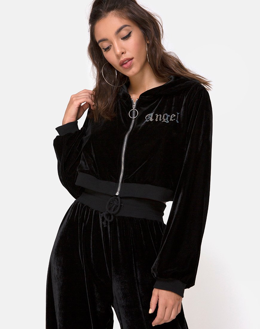 Image de Bomb Hoodie en noir avec Angel Diamante Hot Fix