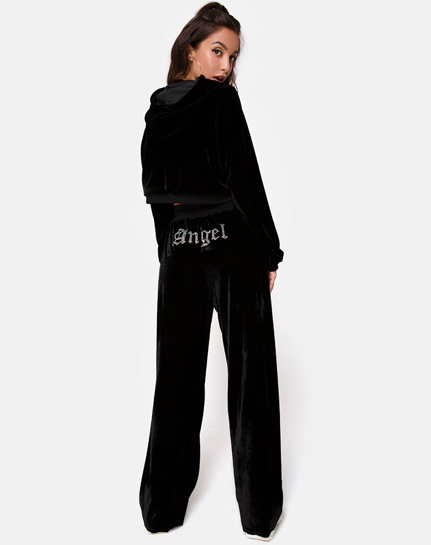Image de Bomb Hoodie en noir avec Angel Diamante Hot Fix