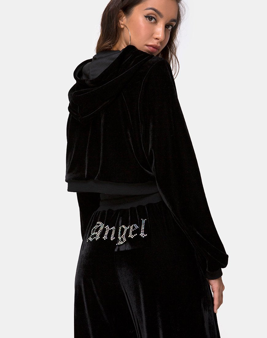 Image de Bomb Hoodie en noir avec Angel Diamante Hot Fix