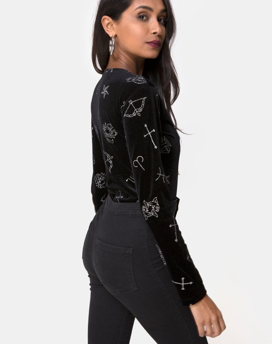 Image de Bonella Bodice en velours noir Medium Astro Glitter