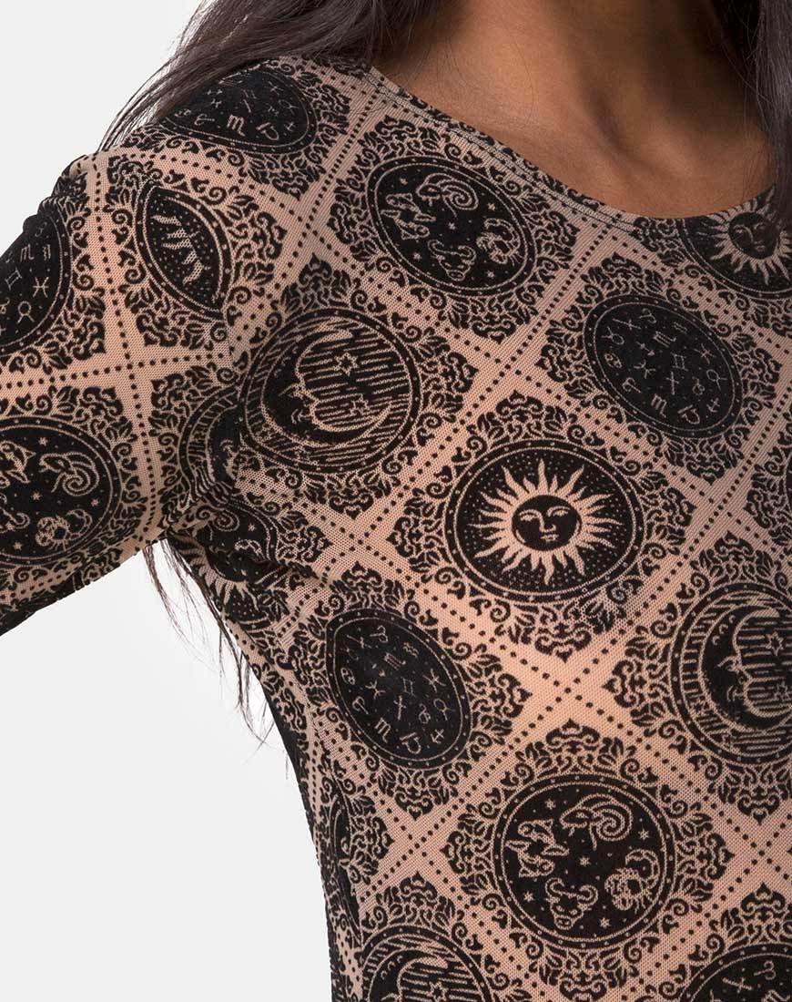 Image de Bonella Bodice Taupe Net with Black Sign Flock