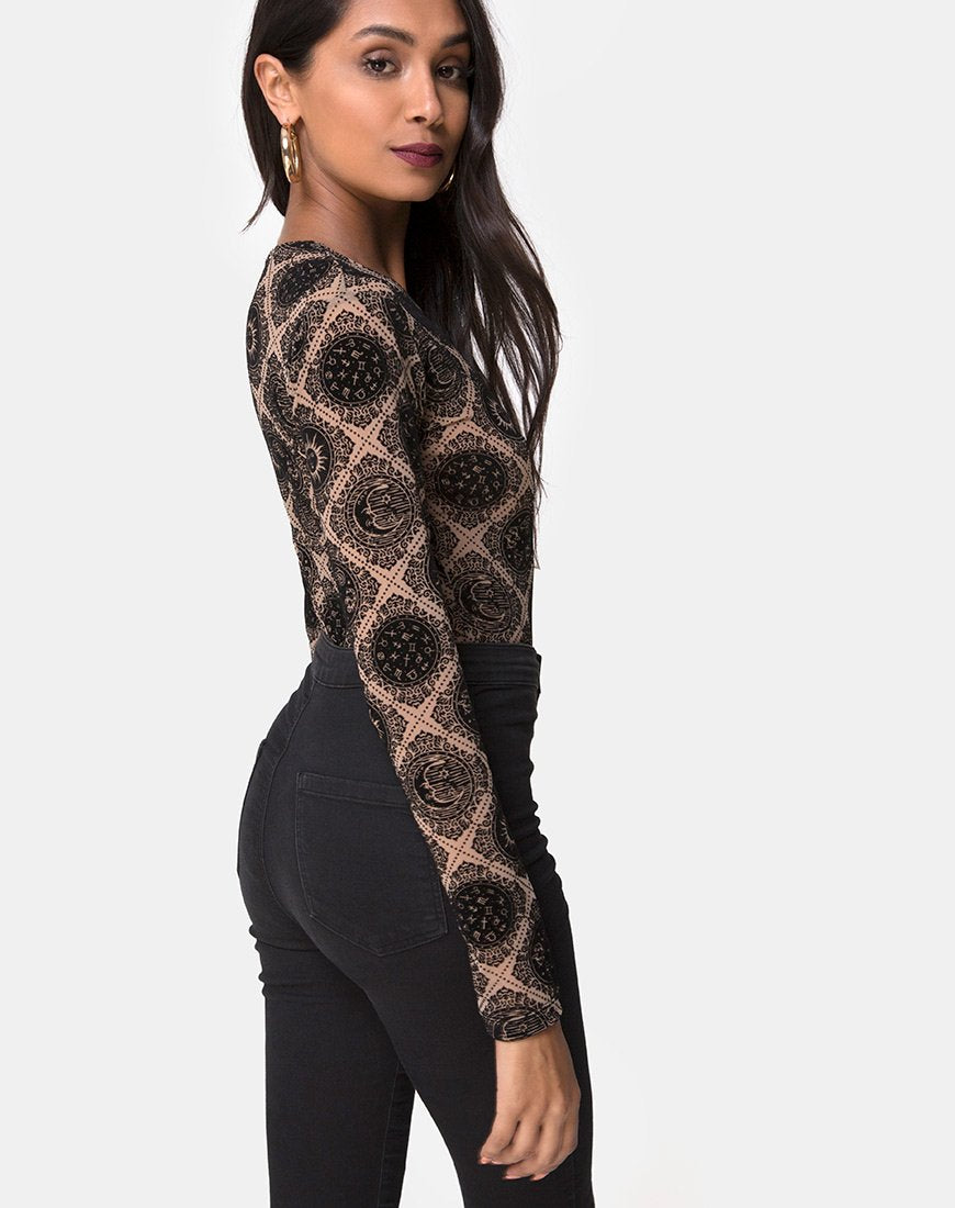 Image de Bonella Bodice Taupe Net with Black Sign Flock