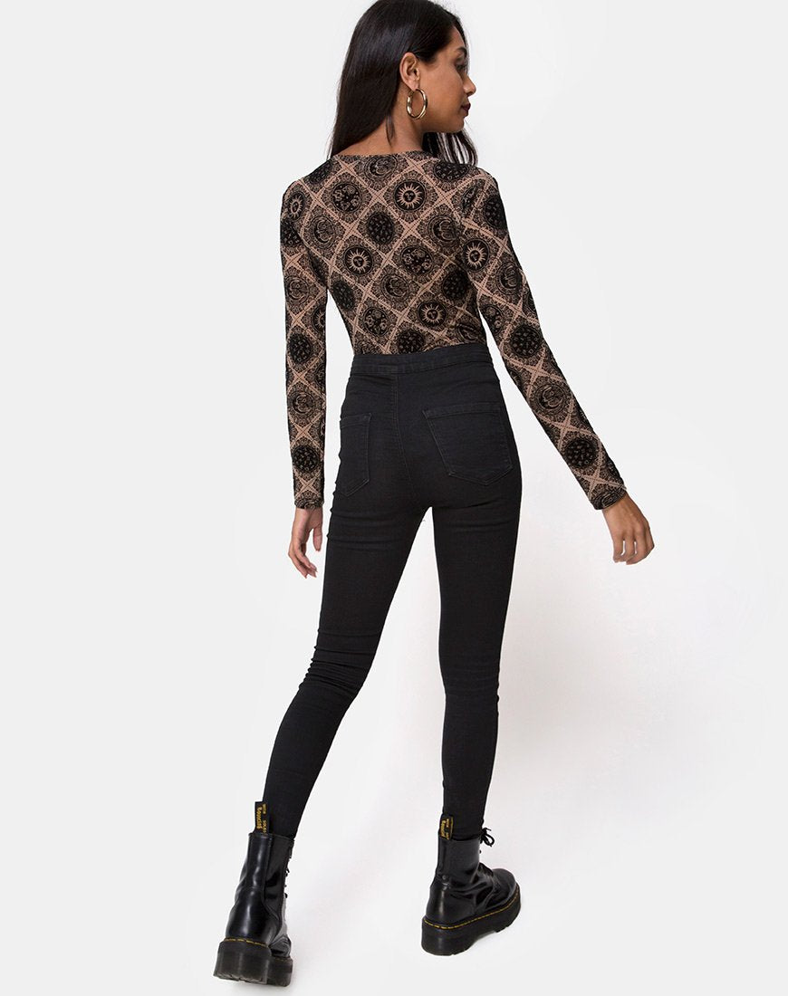 Image de Bonella Bodice Taupe Net with Black Sign Flock