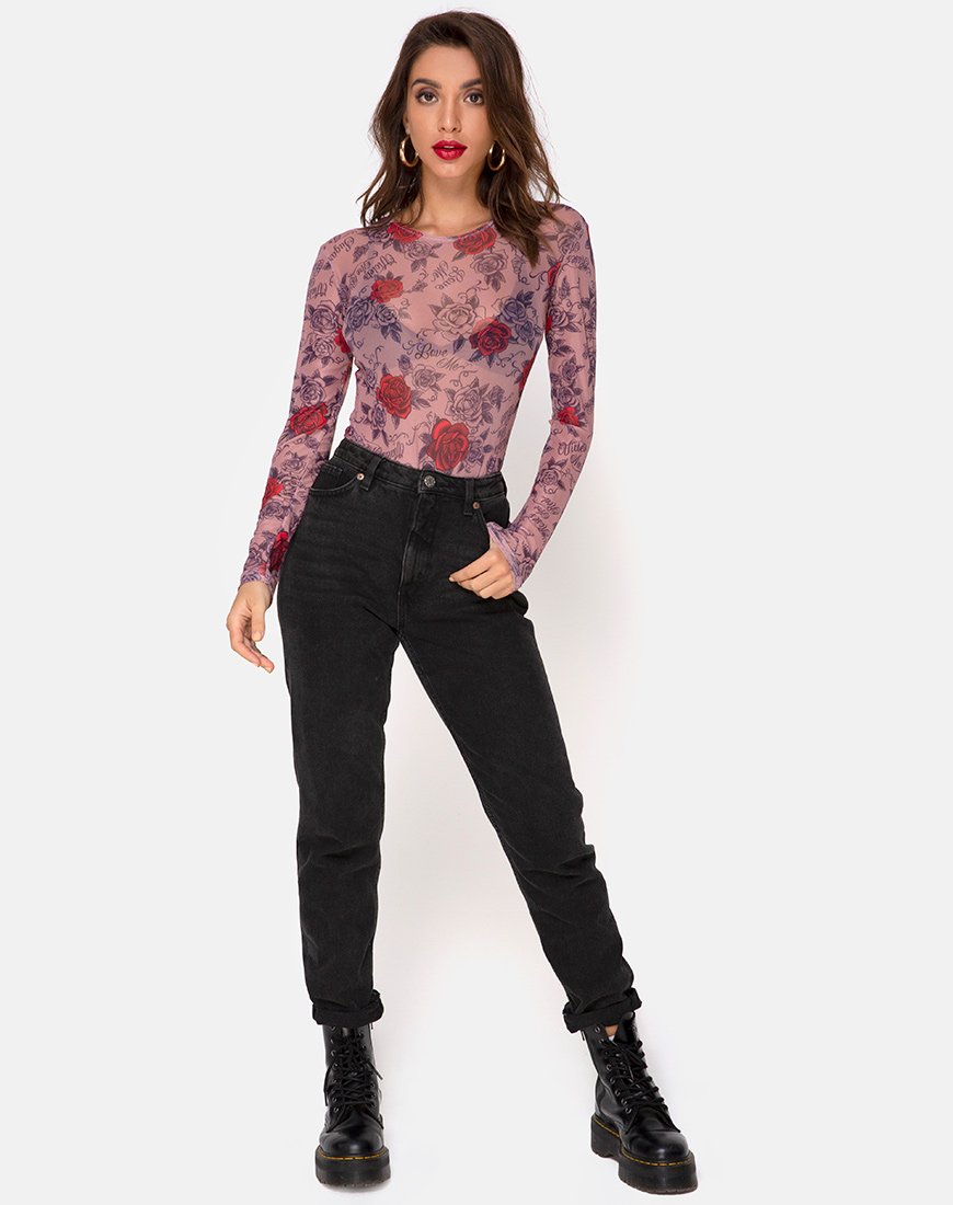 Image de Bonella Bodice in Roses Are Red Mesh