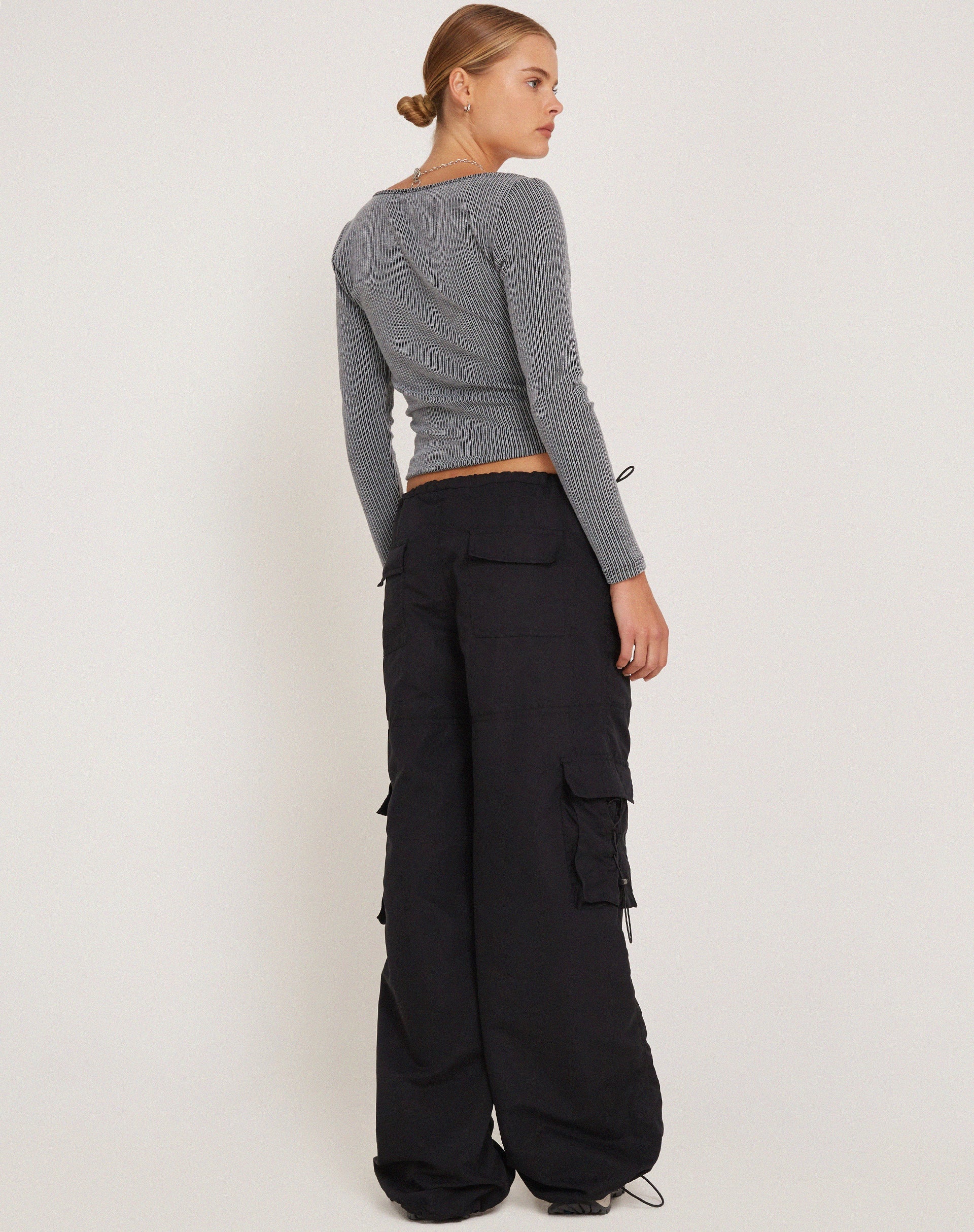Image de Bonlo Long Sleeve Top in Two Tone Rib Grey