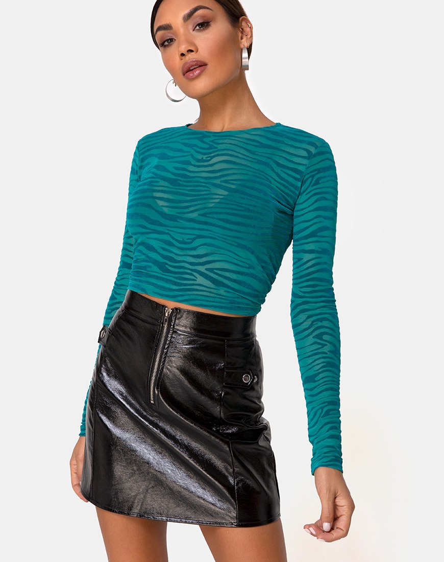 Image de Bonnie Crop Top in Zebra Flock Forest Green