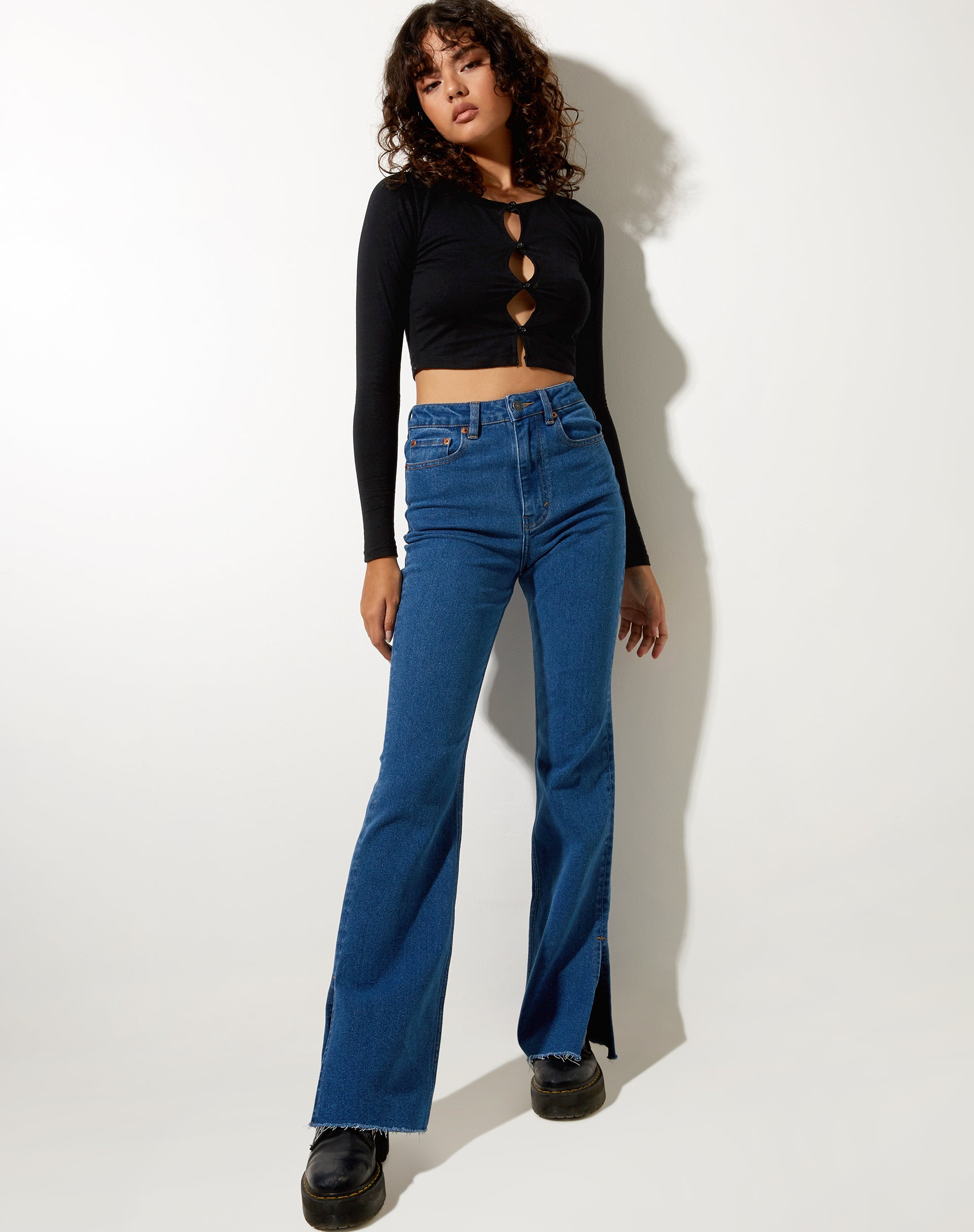 Image de Split Bootleg Jeans in Mid Wash