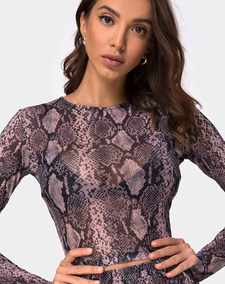 Image de Bonnie Crop Top Net in Taupe Snake