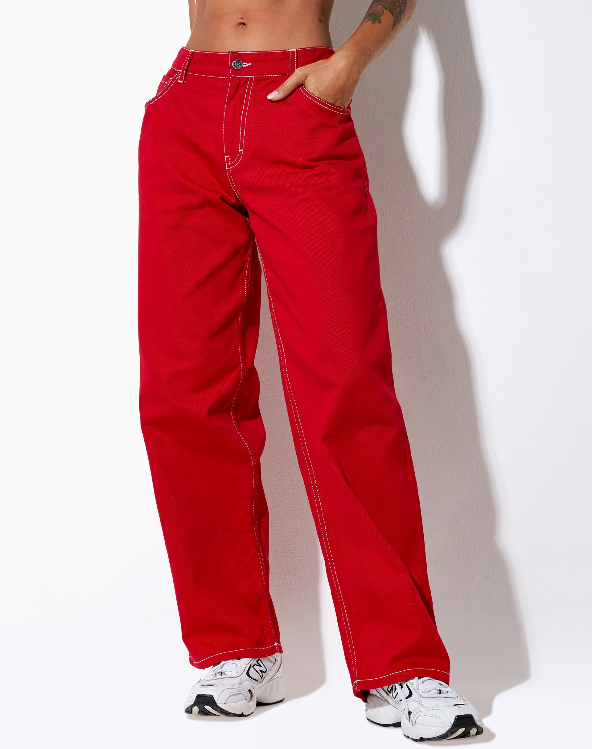 image de Athene Trouser in Racing Red White Stitch