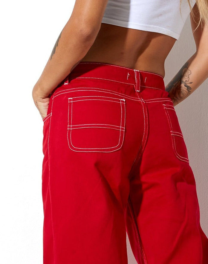 image de Athene Trouser in Racing Red White Stitch