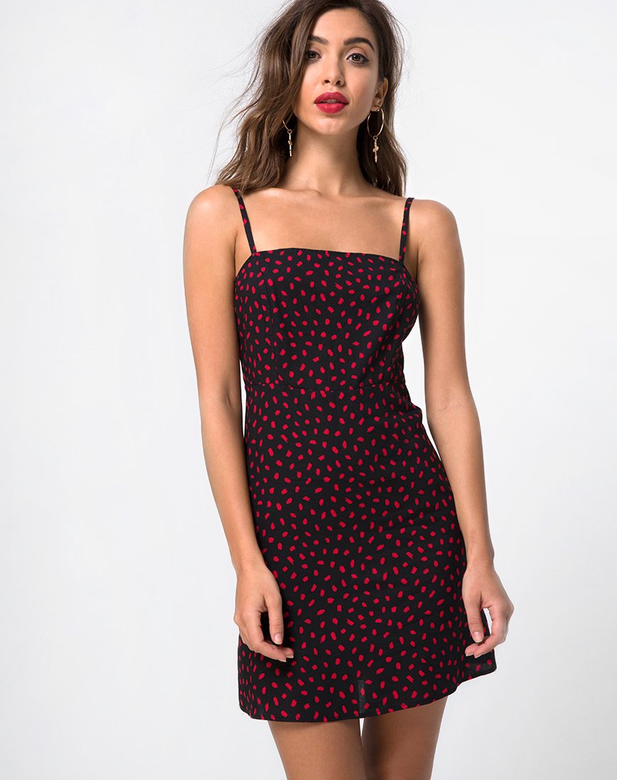 Boyasly Robe en Mini Diana Dot Noir Rouge