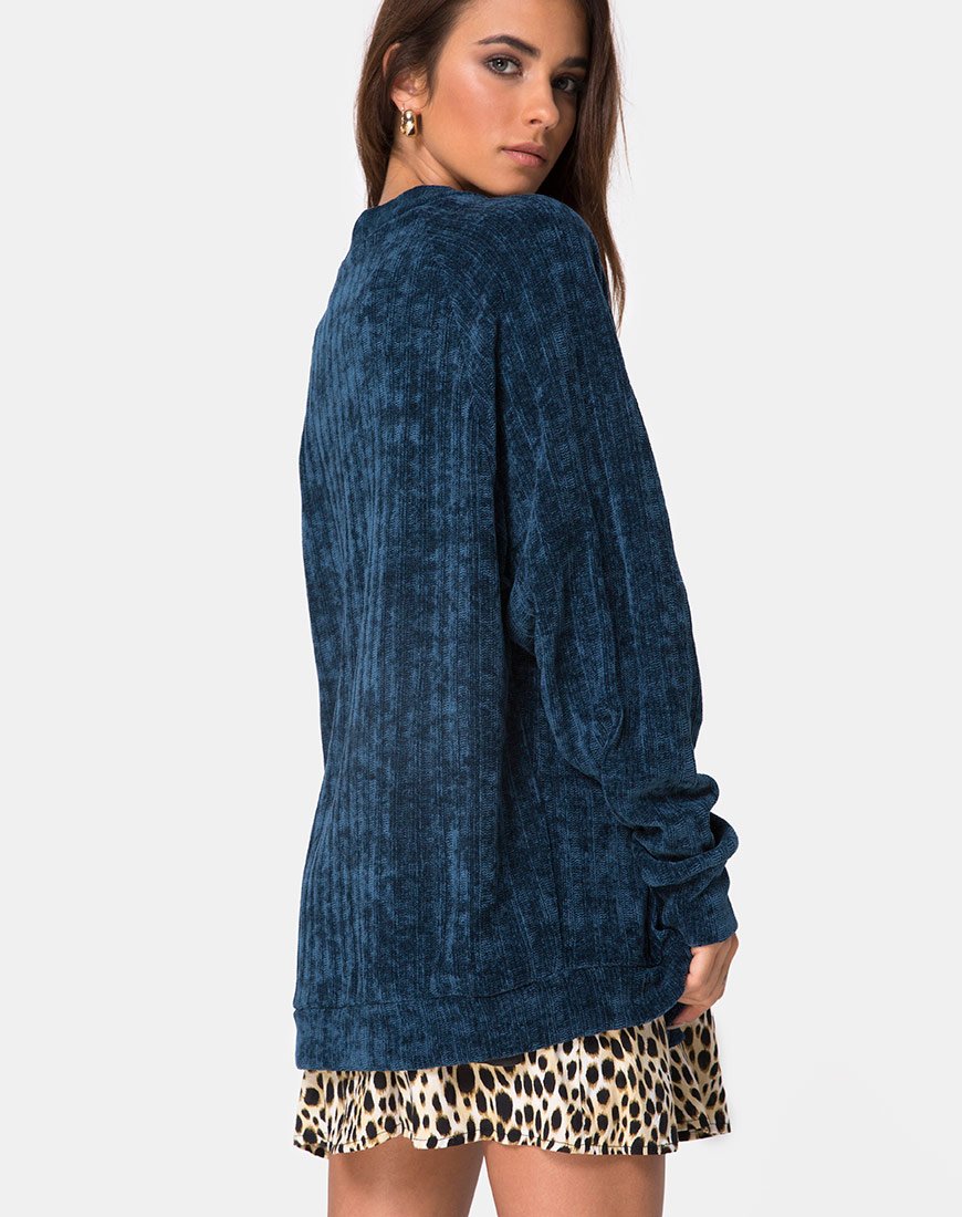 Cardigan boyfriend en chenille bleue