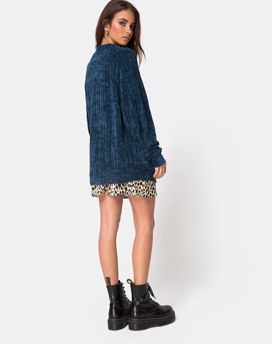 Image de Cardigan Boyfriend en Chenille Bleu