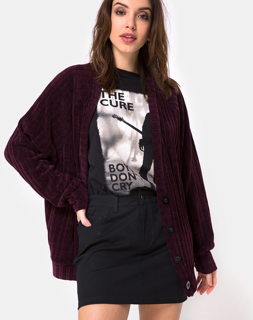 Cardigan boyfriend en chenille prune