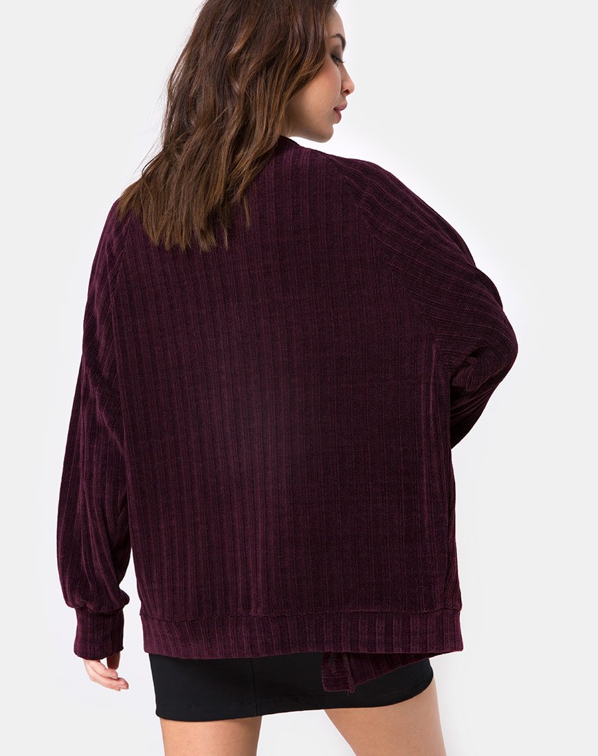 Cardigan boyfriend en chenille prune