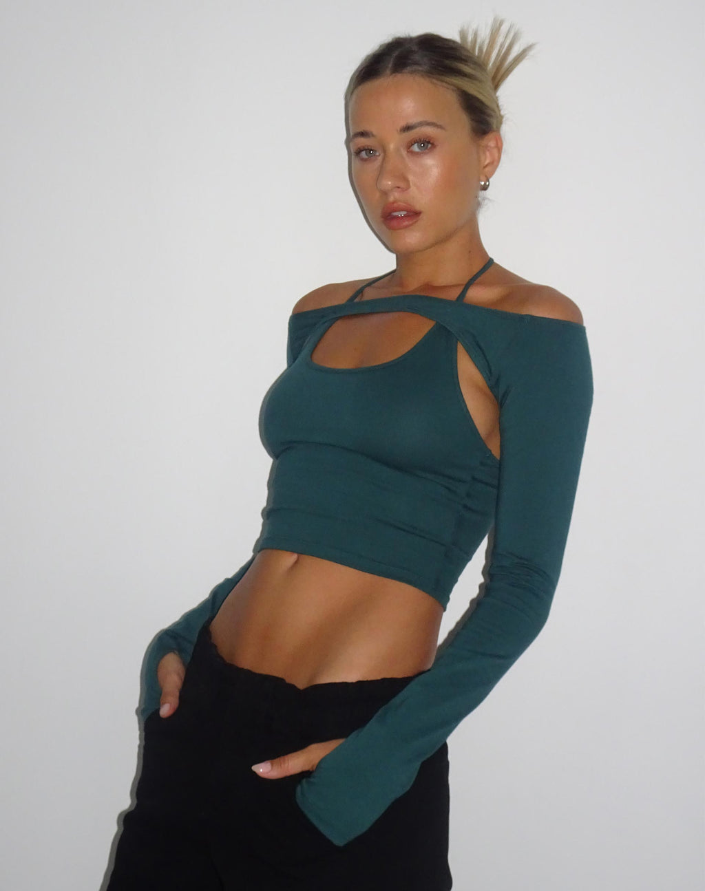 Brandy Long Sleeve Top in Bottle Green (Top à manches longues Brandy en vert bouteille)