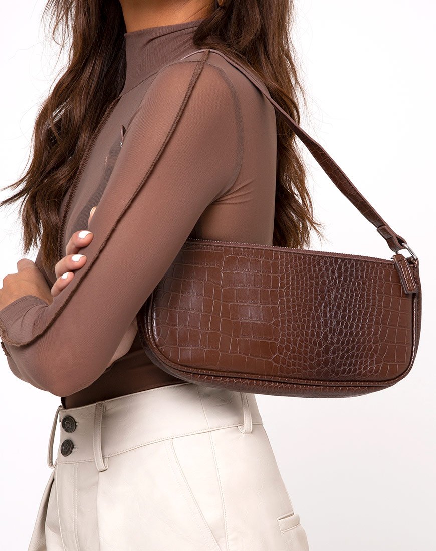 Sac à bandoulière Gigi en croc chocolat