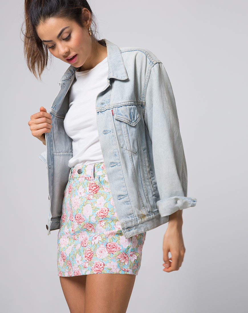 Mini-jupe balayette, Bloom Floral Blue Base