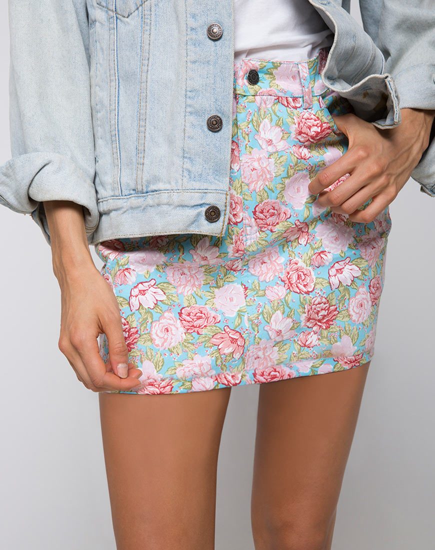 Mini-jupe balayette, Bloom Floral Blue Base