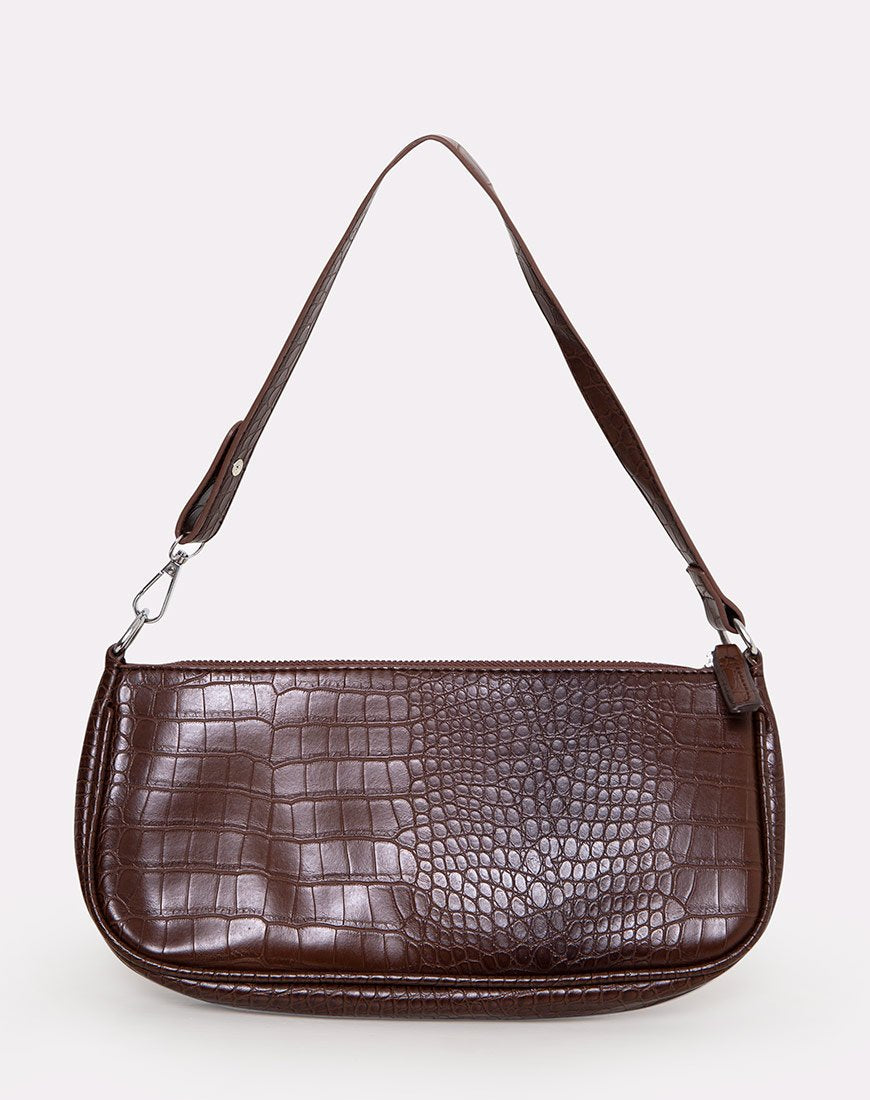 Sac à bandoulière Gigi en croc chocolat