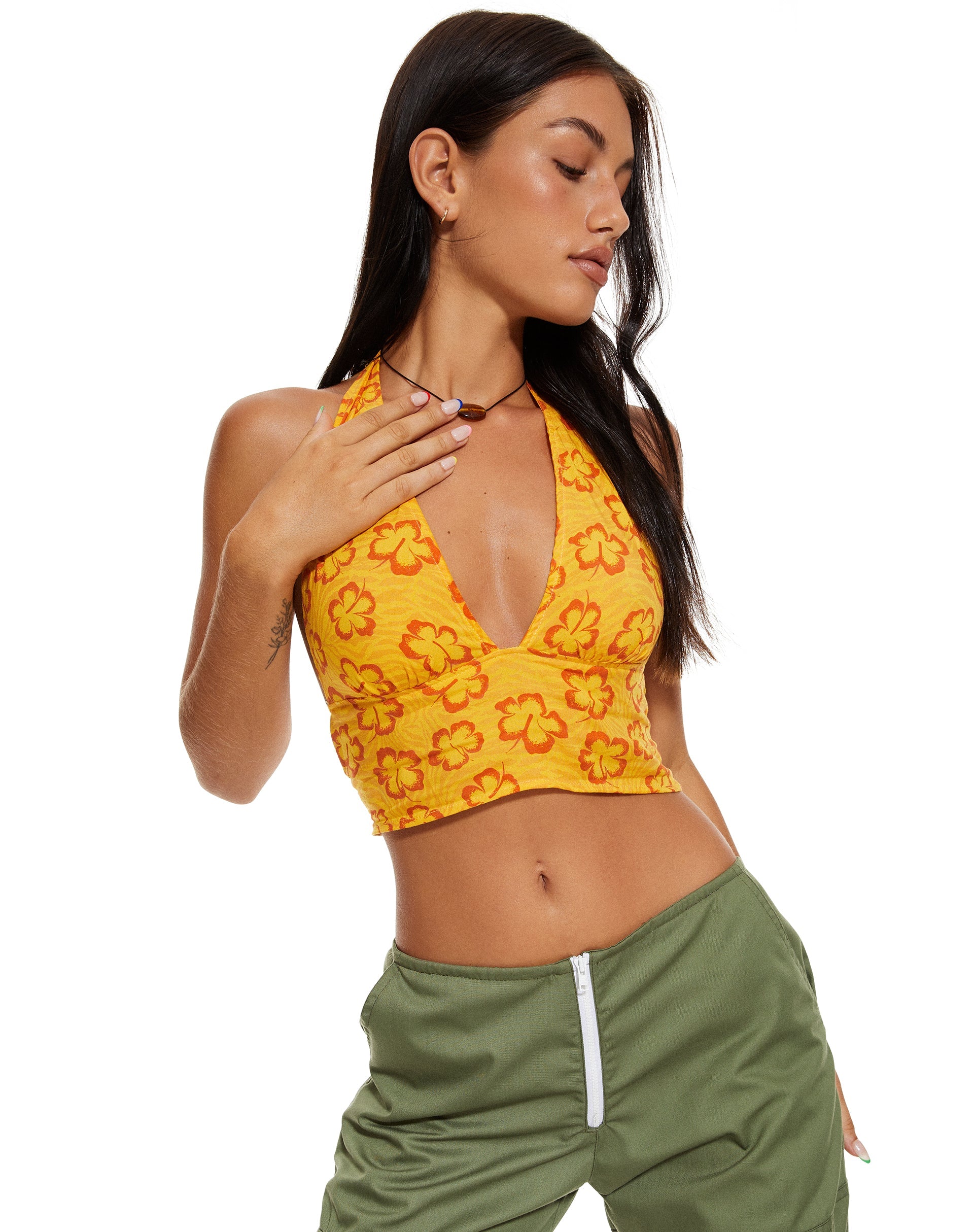 Image de MOTEL X BARBARA Nanda Crop Top in Hibiscus Zebra Orange