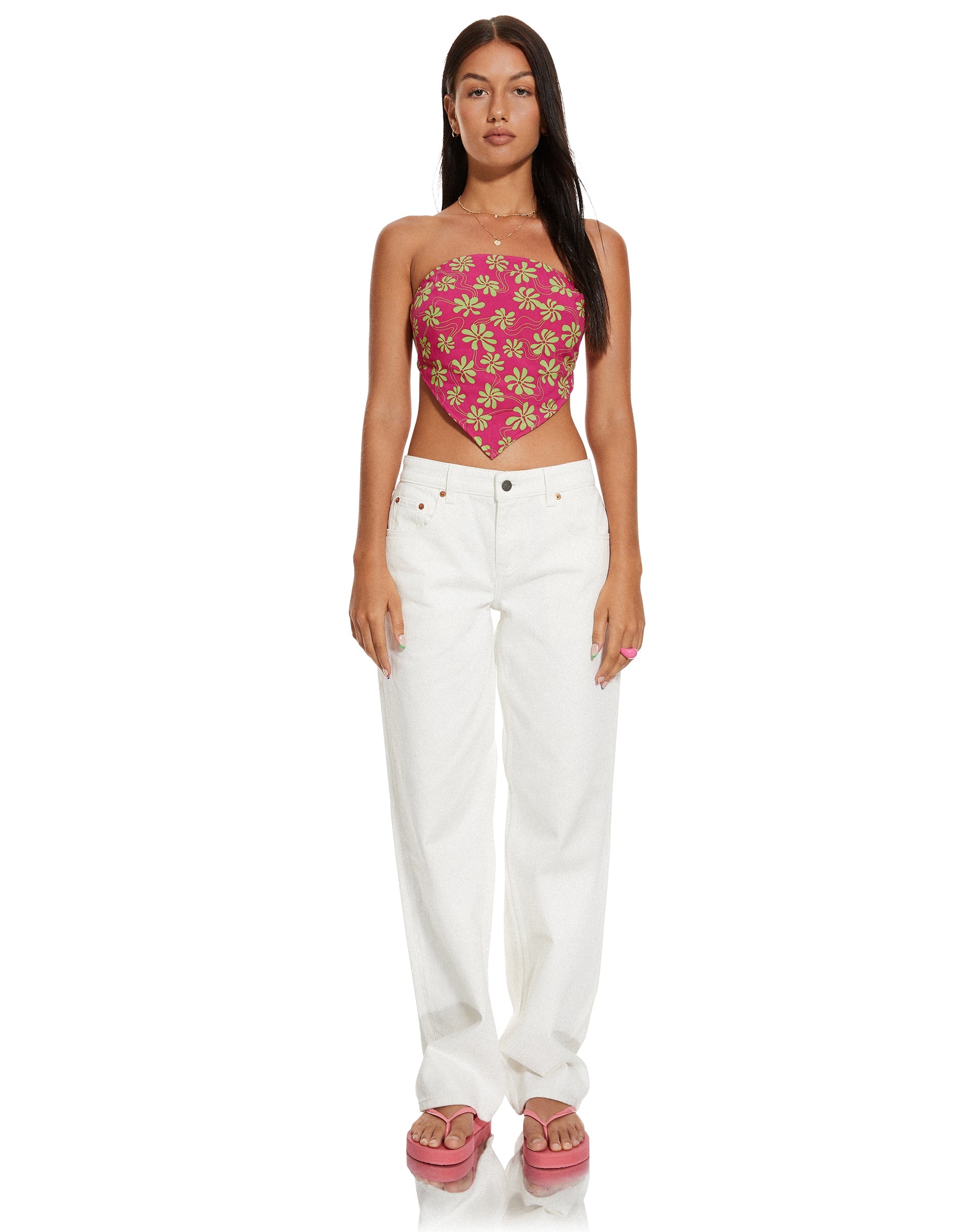 image de MOTEL X BARBARA Iryas Crop Top in 90s Beachy Floral Hot Pink