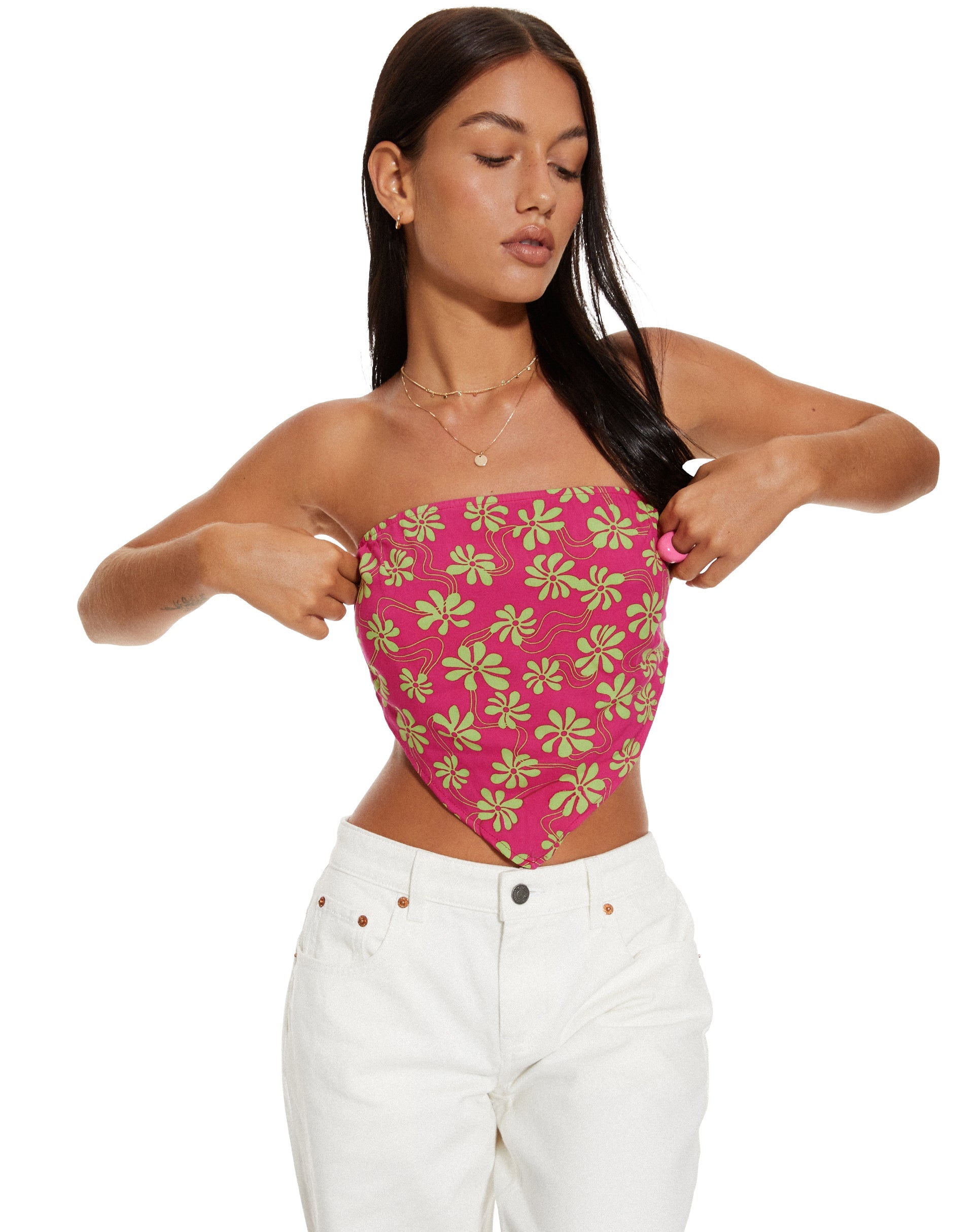 image de MOTEL X BARBARA Iryas Crop Top in 90s Beachy Floral Hot Pink