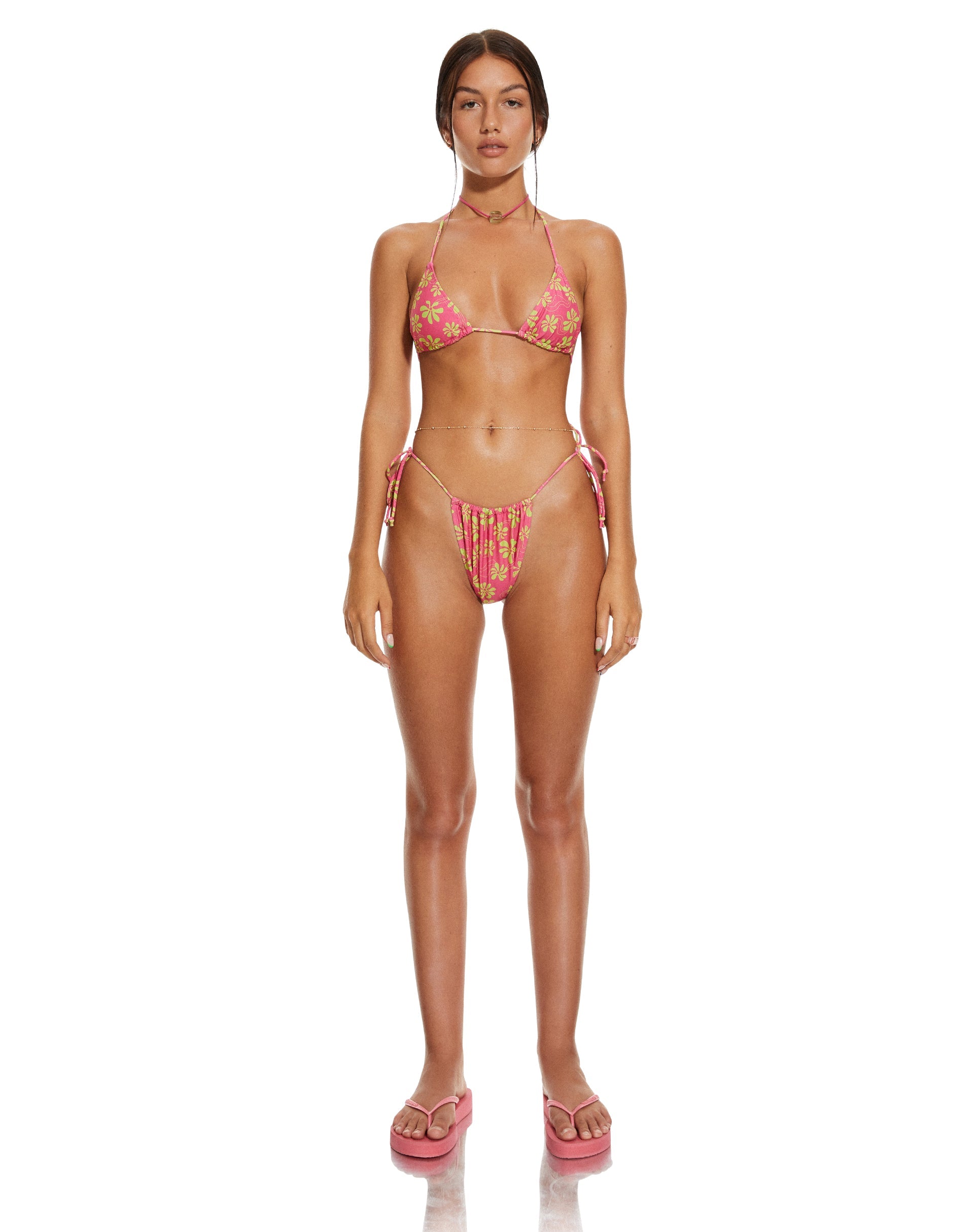 Image de MOTEL X BARBARA Top de bikini Pami en rose chaud à fleurs de plage des années 90
