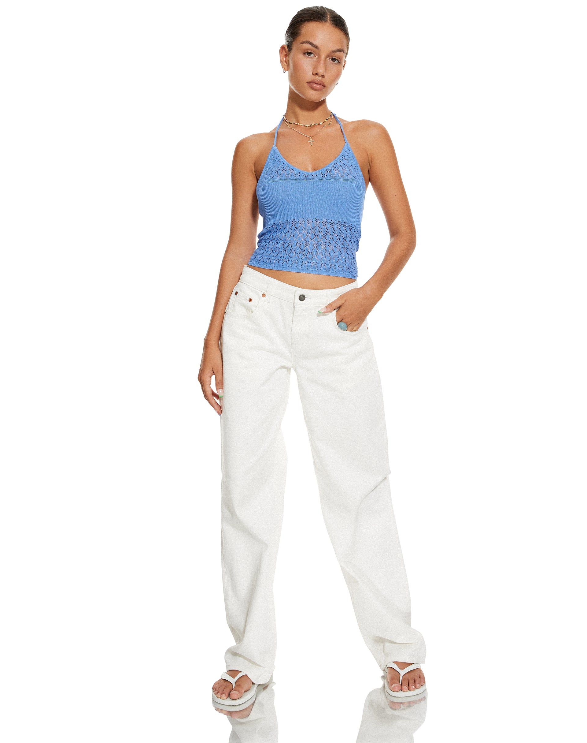Image de MOTEL X BARBARA Roe Crop Top in Blue