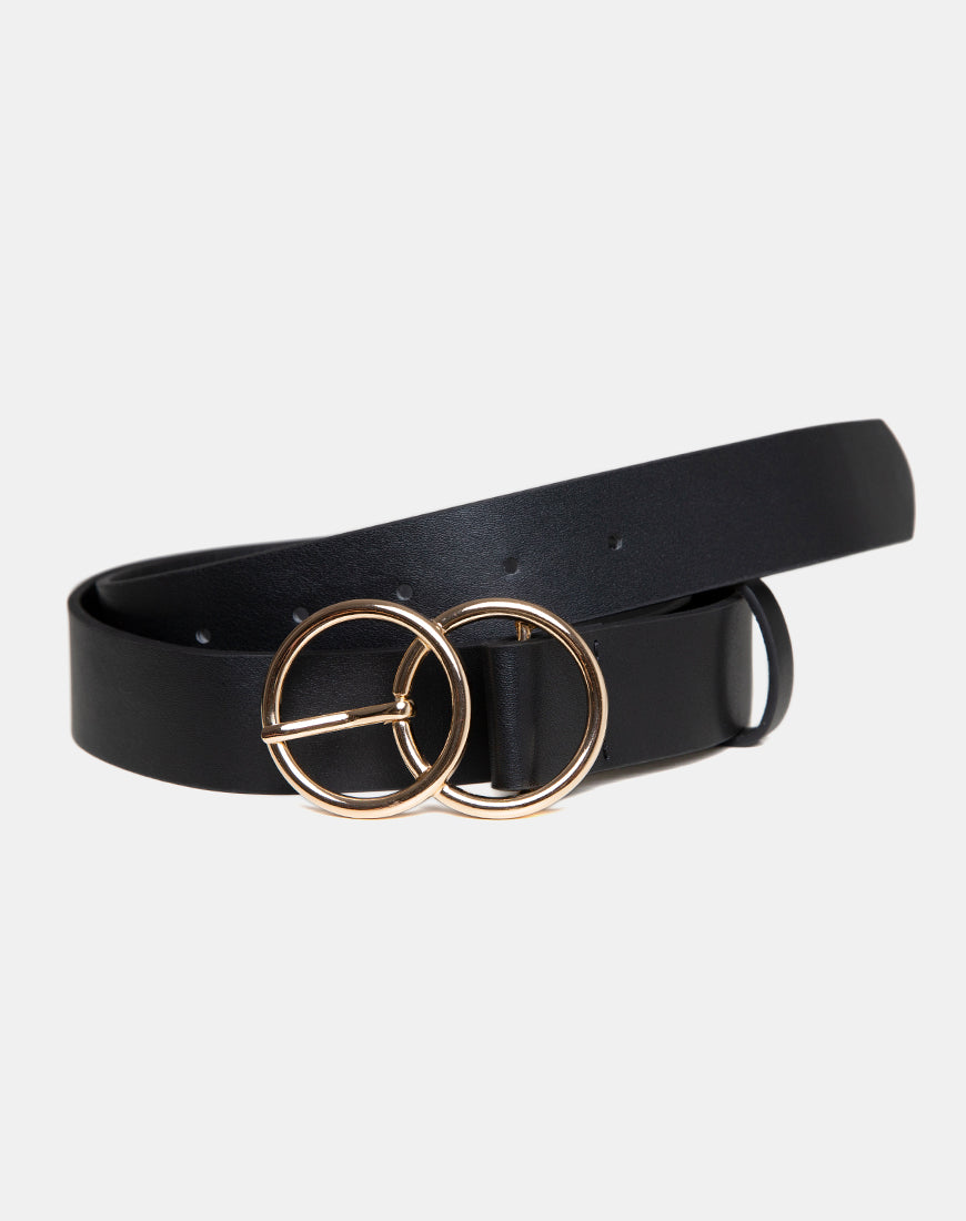 Image de la ceinture en Pu noir avec boucle en O doré